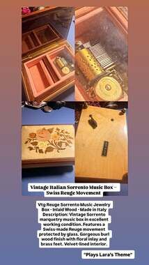 Vintage Italian Sorrento Marquetry Musical Jewelry Box Swiss Reuge Movement Play